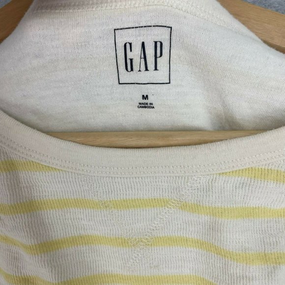 GAP Womens Striped Crew Neck Long Sleeve Shirt Top Size Medium White Yellow - Picture 6 of 8